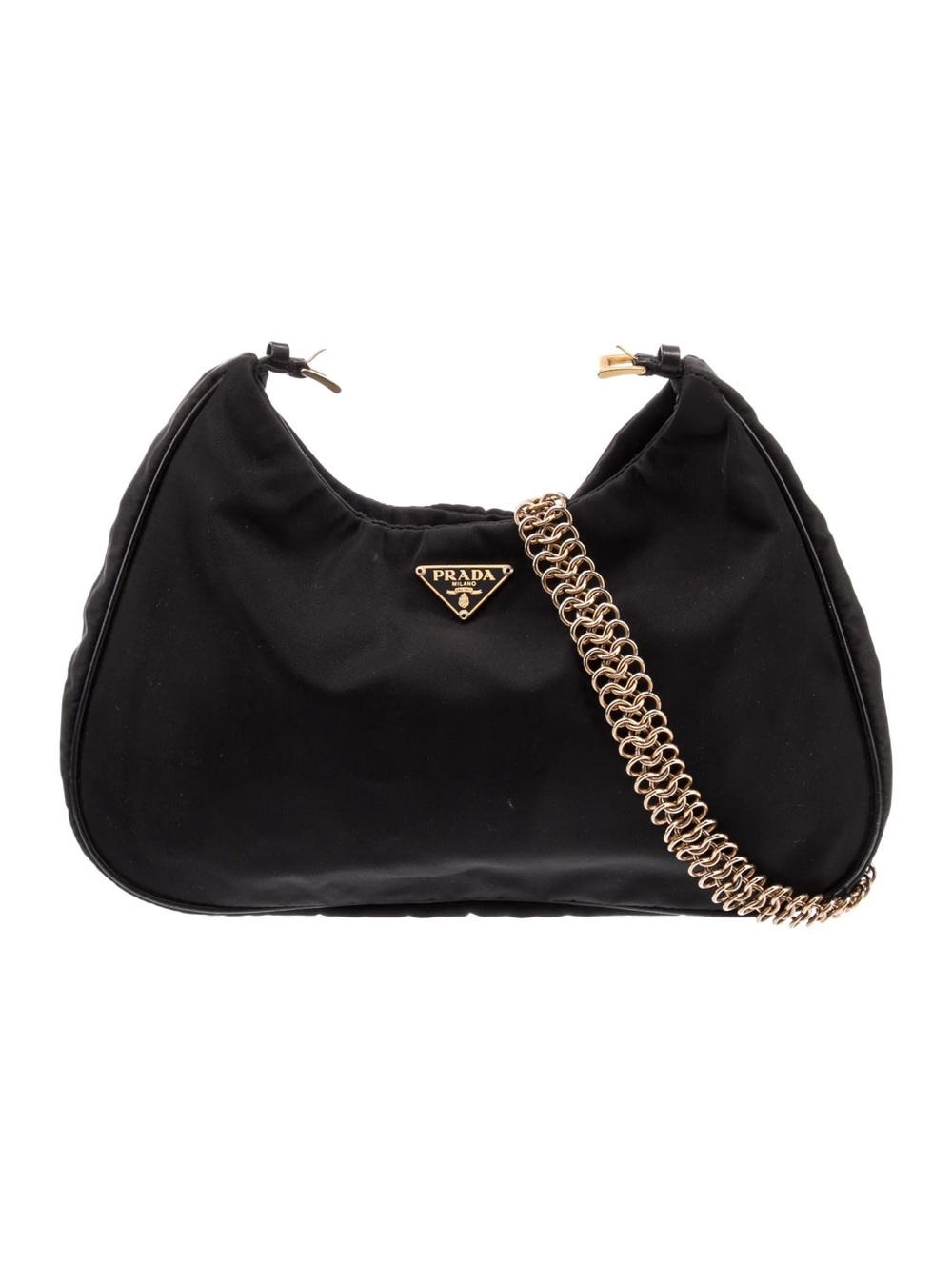 Prada Black Shoulder Bag with Gold Chain Handles